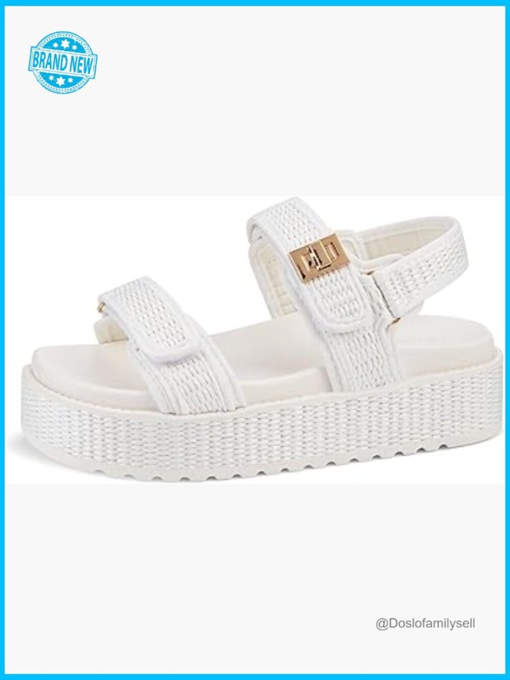 Raffia Platform Wedge Sandals Open Toe Slingback Adjustable Double Strap Hook &